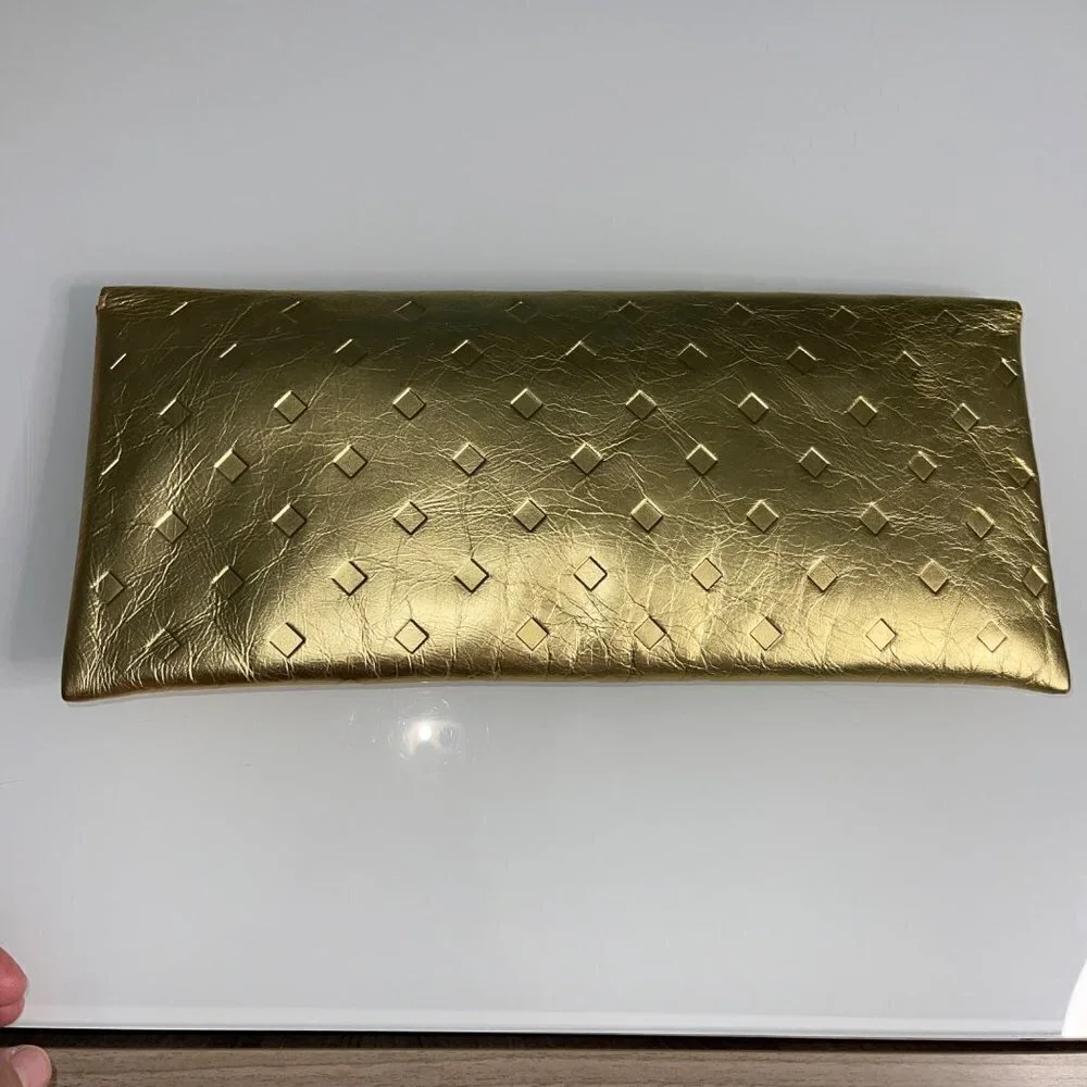 Womens Barbie by Tookata People Gold Envelop Clutch Textured Diamond New